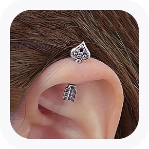 2pcs 16g أقراط غضروف القلب ، أقراط اللولب الفولاذية الجراحية لثقب الحلزون ، الأزرار الثقب الغضروف