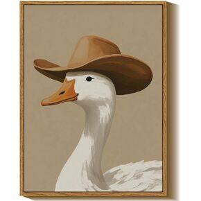 InSimSea Vintage Framed Wall Art for Living Room, Cowboy Duck Canvas Decor, Humorou Artwork Prints, Animals Oil Painting Wall Decor Gallery Picture, for Bathroom Bedroom Kitchen 16L x 12W