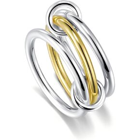 S925 Sterling Silver&14K Plated Gold Stackable Rings, 3 Women's Stacking Ring, Multi-Link Connected, Interlocking Band for men/girlfriend, Statement Stacked, Hypoallergenic,Durable Non Tarnish rings