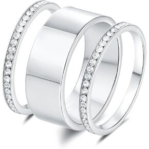 3-Pack Silver Rings For Women Non Tarnish, Cubic Zirconia Ring for Women, Sterling Silver Rings For Women