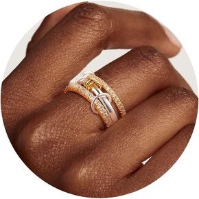 حلقات الذهب والفضة متشابكة للنساء Dainty 14K الذهب المطلي بالزركونيا تصنيع تصنيفات قابلة للتكديس هدية غير شحنة للنساء