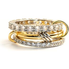 حلقات أنيقة قابلة للتكديس للنساء 18K الذهب المطلي غير الملموسة ، اللطيف المكعب Zirconia CZ Rings Set ، هدية مجوهرات الحد الأدنى للاحتفال بالذكرى اليومية