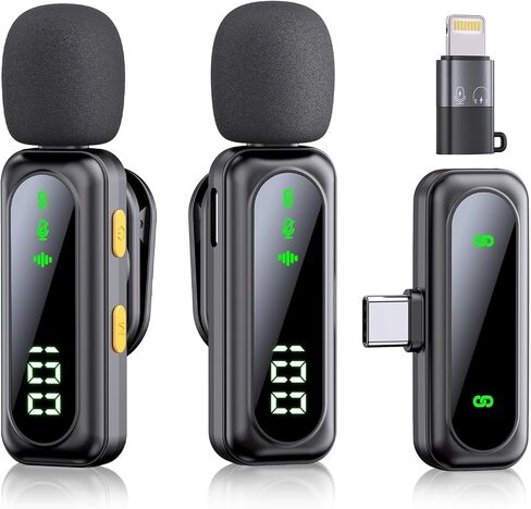 Wireless Lavalier Microphone for iPhone iPad, Utsund 2pcs Mini Microphone Plug-Play for Video Recording, Clip on Lapel Mics for Interview, Podcast, Tiktok, Vlog, YouTube in Saudi Arabia