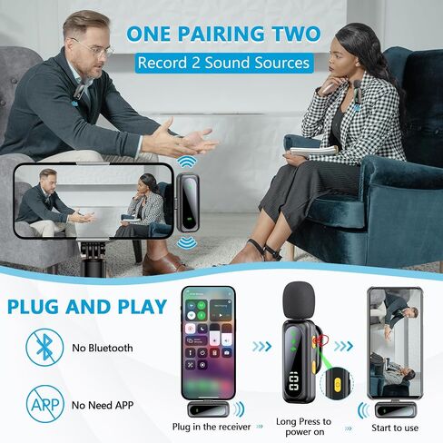Wireless Lavalier Microphone for iPhone iPad, Utsund 2pcs Mini Microphone Plug-Play for Video Recording, Clip on Lapel Mics for Interview, Podcast, Tiktok, Vlog, YouTube in Saudi Arabia