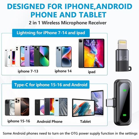 Wireless Lavalier Microphone for iPhone iPad, Utsund 2pcs Mini Microphone Plug-Play for Video Recording, Clip on Lapel Mics for Interview, Podcast, Tiktok, Vlog, YouTube in Saudi Arabia