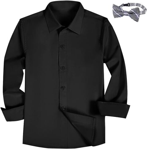 Boys Button Down Shirt Long Sleeve Dress Shirts for Toddler Kids Boy with Bow Bowtie,Size 2-14 Years in Kuwait