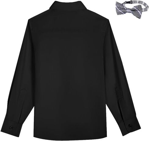 Boys Button Down Shirt Long Sleeve Dress Shirts for Toddler Kids Boy with Bow Bowtie,Size 2-14 Years in Kuwait