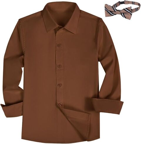 Boys Button Down Shirt Long Sleeve Dress Shirts for Toddler Kids Boy with Bow Bowtie,Size 2-14 Years in Kuwait