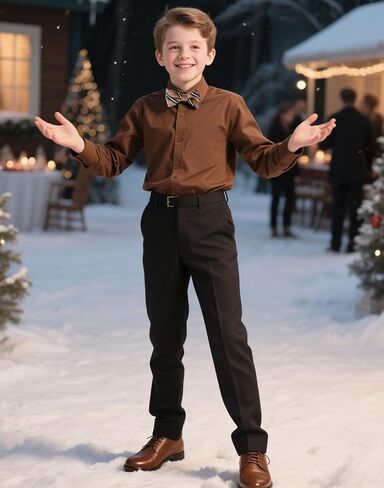Boys Button Down Shirt Long Sleeve Dress Shirts for Toddler Kids Boy with Bow Bowtie,Size 2-14 Years in Kuwait