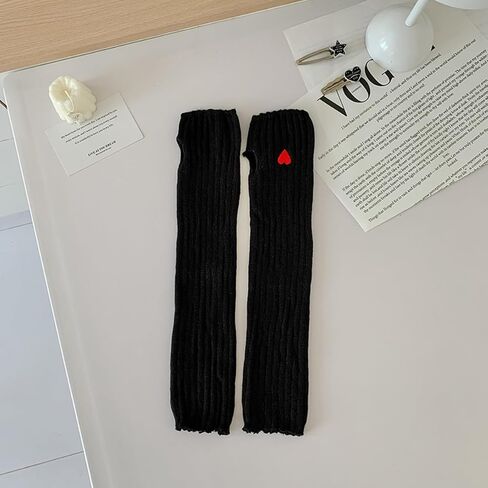 Women's Knitted Arm Warmers Heart Patterned Y2k Arm Sleeves Gothic Fingerless Gloves for Women in Saudi Arabia