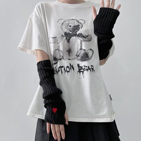 Women's Knitted Arm Warmers Heart Patterned Y2k Arm Sleeves Gothic Fingerless Gloves for Women in Saudi Arabia