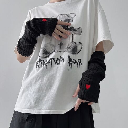 Women's Knitted Arm Warmers Heart Patterned Y2k Arm Sleeves Gothic Fingerless Gloves for Women in Saudi Arabia