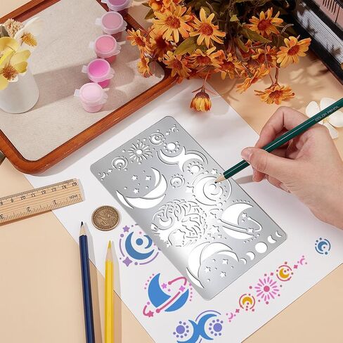 UniCraftale حوالي 1pcs stency metalcy stencil stencil etencils البرية للطلاء لطلاء زهرة الستنسل من الفولاذ المقاوم للصدأ قالب لحرق الخشب لحرق الجدار ديكور الورق in Saudi Arabia