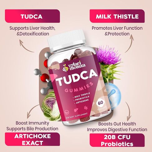 Premium TUDCA Gummy Supplement - 2000mg High-Potency Liver Support, Liver Cleanse Detox & Repair with Milk Thistle, Artichoke Extract, Probiotics, Bile Salts - Vegan, 30 Servings in Kuwait