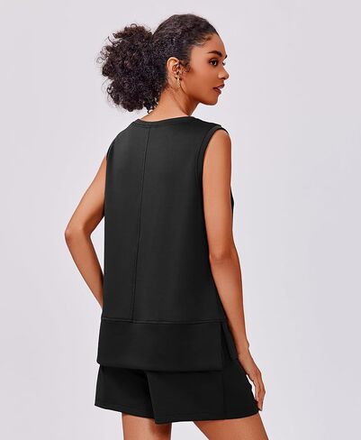 PINSPARK Two Piece Sets for Women Summer Sleeveless Lounge Set Crewneck Tops Sweatsuit Drawstring Shorts Tracksuit Outfits in Saudi Arabia