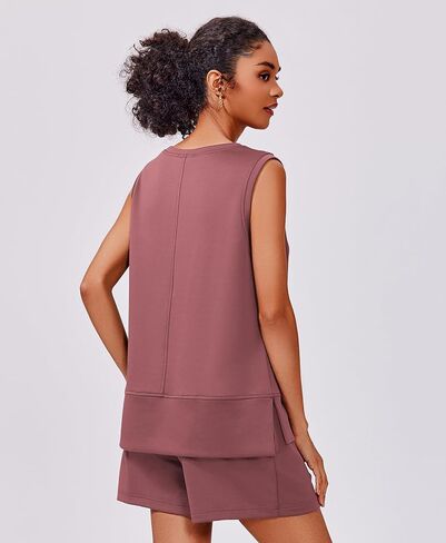 PINSPARK Two Piece Sets for Women Summer Sleeveless Lounge Set Crewneck Tops Sweatsuit Drawstring Shorts Tracksuit Outfits in Saudi Arabia