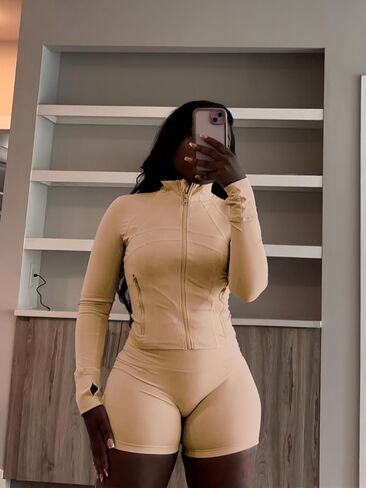 Vssjavun Women 2 Piece Outfits Sweatsuit Sets Long Sleeve Full Zip Workout Jacket Bodycon Shorts Set Tracksuit Loungewear in Saudi Arabia