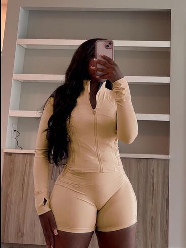 Vssjavun Women 2 Piece Outfits Sweatsuit Sets Long Sleeve Full Zip Workout Jacket Bodycon Shorts Set Tracksuit Loungewear in Saudi Arabia