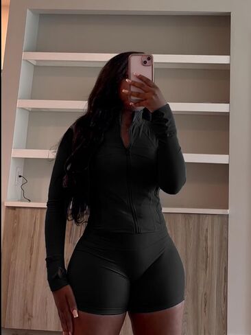 Vssjavun Women 2 Piece Outfits Sweatsuit Sets Long Sleeve Full Zip Workout Jacket Bodycon Shorts Set Tracksuit Loungewear in Saudi Arabia