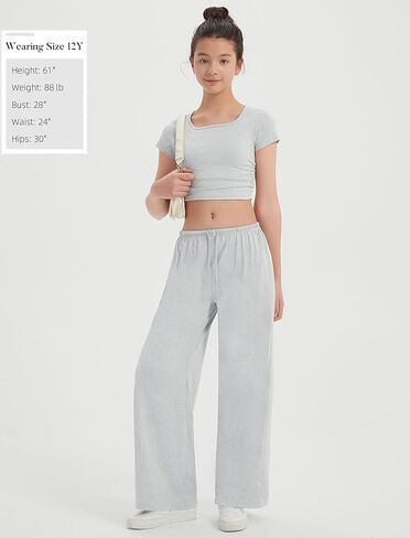 EXARUS Girls 3 Pack Lounge Sets Outfits 2 Piece Ruched Cropped Short Sleeve Drawstring Wide Leg Pants With Pockets in Kuwait