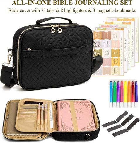 غلاف كتاب الكتاب المقدس للنساء - حقيبة يدوية للكتاب المقدس مع حزام الكتف - الكتاب المقدس الكبير يحمل سحاب للفتيات الأسود ، المتوسط in Kuwait
