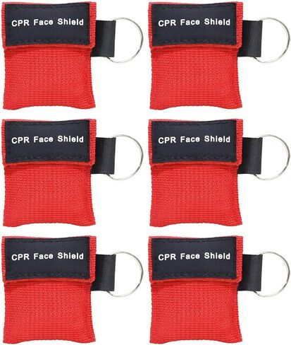 قناع AOUTACC 5 قطع من قناع CPR وقفازات PVC للاستعمال مرة واحدة للجيب أو سلسلة المفاتيح، درع وجه الطوارئ CPR مع حاجز تنفس بصمام أحادي الاتجاه للإسعافات الأولية أو التدريب بالدرهم الإماراتي in Saudi Arabia