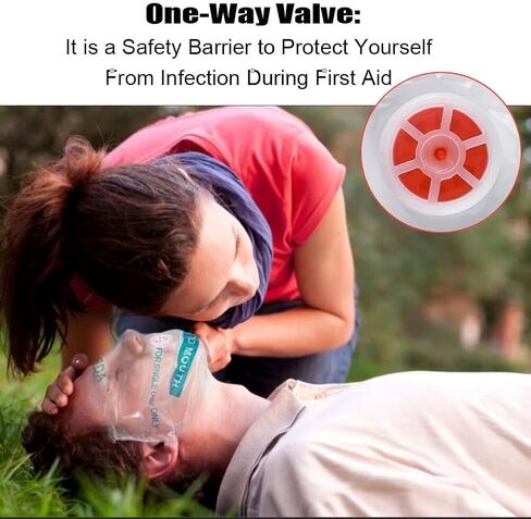 قناع AOUTACC 5 قطع من قناع CPR وقفازات PVC للاستعمال مرة واحدة للجيب أو سلسلة المفاتيح، درع وجه الطوارئ CPR مع حاجز تنفس بصمام أحادي الاتجاه للإسعافات الأولية أو التدريب بالدرهم الإماراتي in Saudi Arabia