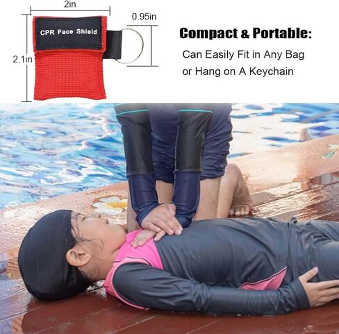 قناع AOUTACC 5 قطع من قناع CPR وقفازات PVC للاستعمال مرة واحدة للجيب أو سلسلة المفاتيح، درع وجه الطوارئ CPR مع حاجز تنفس بصمام أحادي الاتجاه للإسعافات الأولية أو التدريب بالدرهم الإماراتي in Saudi Arabia