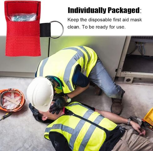 قناع AOUTACC 5 قطع من قناع CPR وقفازات PVC للاستعمال مرة واحدة للجيب أو سلسلة المفاتيح، درع وجه الطوارئ CPR مع حاجز تنفس بصمام أحادي الاتجاه للإسعافات الأولية أو التدريب بالدرهم الإماراتي in Saudi Arabia