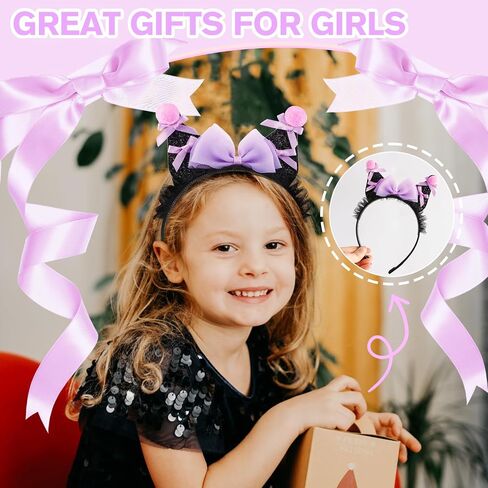 Cat Ears Headband Kawaii Headwear with Bow Glitter Sequin Cartoon Headpiece Anime Cute Hair Accessories for Women Girls Princess Party Decorations Halloween Cosplay Costume Outfit in Saudi Arabia