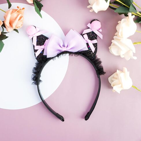 Cat Ears Headband Kawaii Headwear with Bow Glitter Sequin Cartoon Headpiece Anime Cute Hair Accessories for Women Girls Princess Party Decorations Halloween Cosplay Costume Outfit in Saudi Arabia