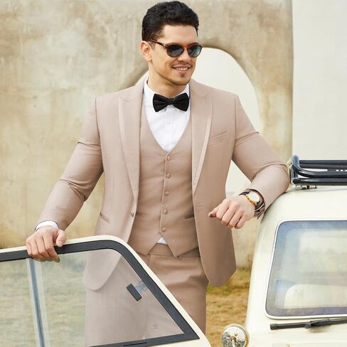 WEEN CHARM Men's 3 Piece Suit One Button Blazer Jacket Vest Pants Set Slim Fit Formal Wedding Business Suit Tuxedo Suit in Kuwait