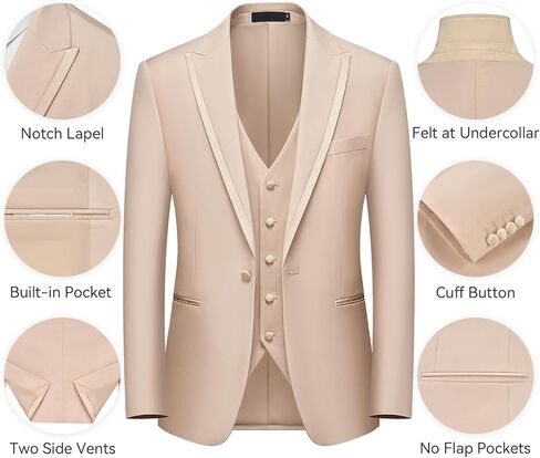 WEEN CHARM Men's 3 Piece Suit One Button Blazer Jacket Vest Pants Set Slim Fit Formal Wedding Business Suit Tuxedo Suit in Kuwait