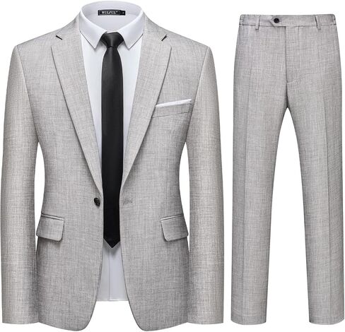 WULFUL Men's 2 Piece Slim Fit Suit Set One Button Blazer Jacket Pants Tuxedo Set for Party, Wedding and Business in Saudi Arabia
