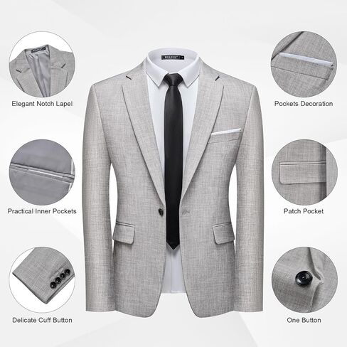 WULFUL Men's 2 Piece Slim Fit Suit Set One Button Blazer Jacket Pants Tuxedo Set for Party, Wedding and Business in Saudi Arabia