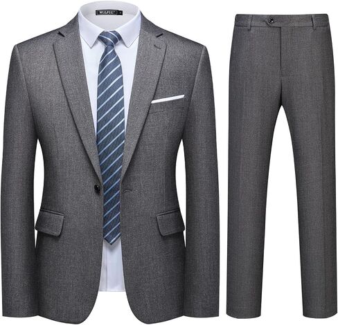 WULFUL Men's 2 Piece Slim Fit Suit Set One Button Blazer Jacket Pants Tuxedo Set for Party, Wedding and Business in Saudi Arabia