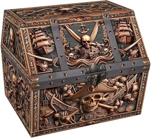 صندوق الكنز Petcee Pirate Skull - 9x9.3x8 صندوق الكنز القراصنة الكبير للفصول الدراسية Chirstmas Treasures Box Rowards Toys Thous in Kuwait