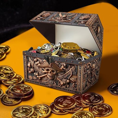 صندوق الكنز Petcee Pirate Skull - 9x9.3x8 صندوق الكنز القراصنة الكبير للفصول الدراسية Chirstmas Treasures Box Rowards Toys Thous in Kuwait