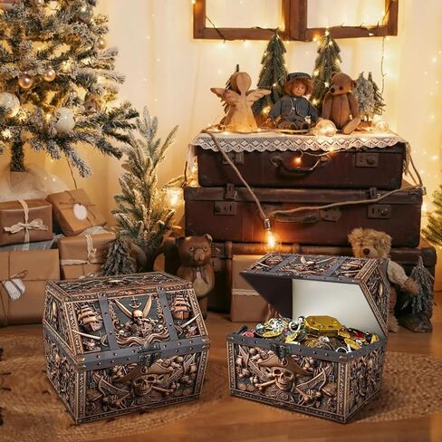 صندوق الكنز Petcee Pirate Skull - 9x9.3x8 صندوق الكنز القراصنة الكبير للفصول الدراسية Chirstmas Treasures Box Rowards Toys Thous in Kuwait
