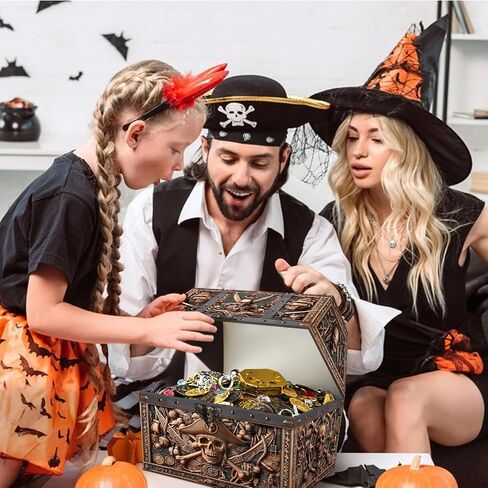 صندوق الكنز Petcee Pirate Skull - 9x9.3x8 صندوق الكنز القراصنة الكبير للفصول الدراسية Chirstmas Treasures Box Rowards Toys Thous in Kuwait