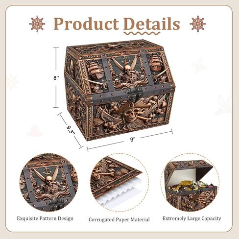 صندوق الكنز Petcee Pirate Skull - 9x9.3x8 صندوق الكنز القراصنة الكبير للفصول الدراسية Chirstmas Treasures Box Rowards Toys Thous in Kuwait