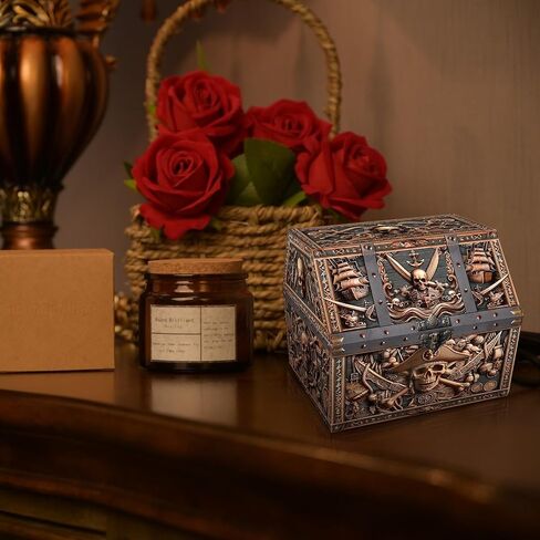 صندوق الكنز Petcee Pirate Skull - 9x9.3x8 صندوق الكنز القراصنة الكبير للفصول الدراسية Chirstmas Treasures Box Rowards Toys Thous in Kuwait