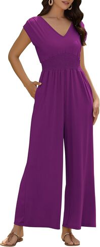 ZAFUL Womens Summer Jumpsuits 2025 Smocked Waist Dressy Casual One Piece Outfits with Pockets in Saudi Arabia