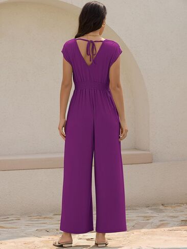 ZAFUL Womens Summer Jumpsuits 2025 Smocked Waist Dressy Casual One Piece Outfits with Pockets in Saudi Arabia