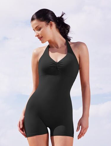YEOREO Women Halter Workout Jumpsuits One Piece Backless Bodycon Bodysuits Hidden Scrunch V Back Yoga Joceline Short Romper in Saudi Arabia