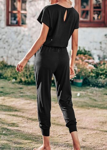 KIRUNDO Jumpsuits for Women Summer 2025 Casual Short Sleeve One Piece Outfits Drawstring Waist Long Pants Romper Jumpers in Saudi Arabia