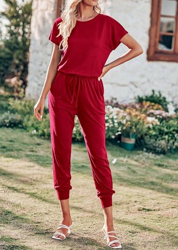 KIRUNDO Jumpsuits for Women Summer 2025 Casual Short Sleeve One Piece Outfits Drawstring Waist Long Pants Romper Jumpers in Saudi Arabia
