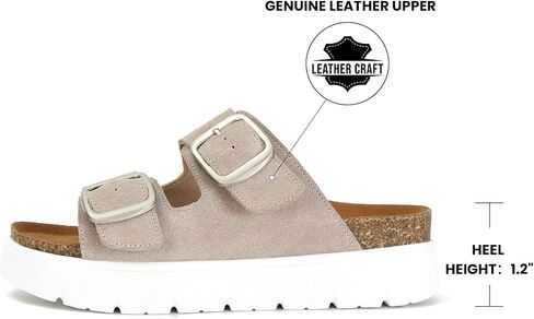 Genuine Leather Platform Sandals for Women Comfortable Summer Beach Slides Sandals with Double Adjustable Buckle in Saudi Arabia