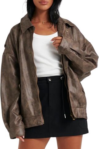 Women's Faux Leather Jacket Zip Up Short Fitted Slim Coat Bomber Jacket Women in Saudi Arabia