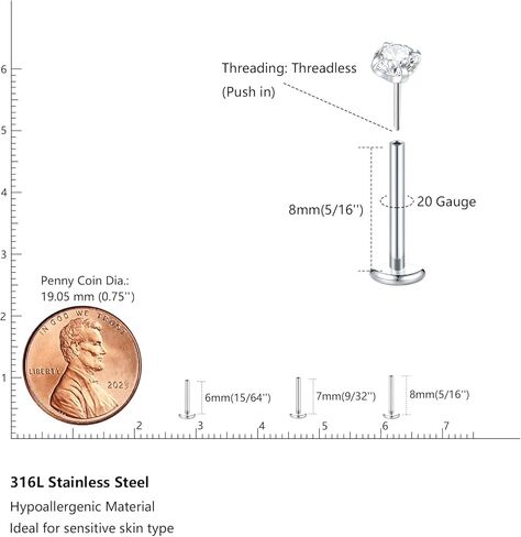Xpircn 20G 18G 16G Threadless Push in Labret Lip Monroe Ring Nose Medusa Tragus Helix Cartilage Earrings Stud Piercing Jewelry for Women Men in Kuwait